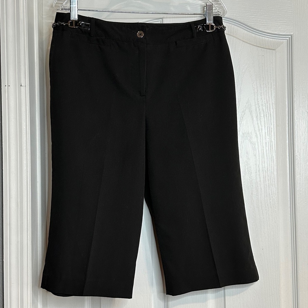 Larry Levine Stretch Cropped Pants Women's Size 12 Black Career Capris Classic